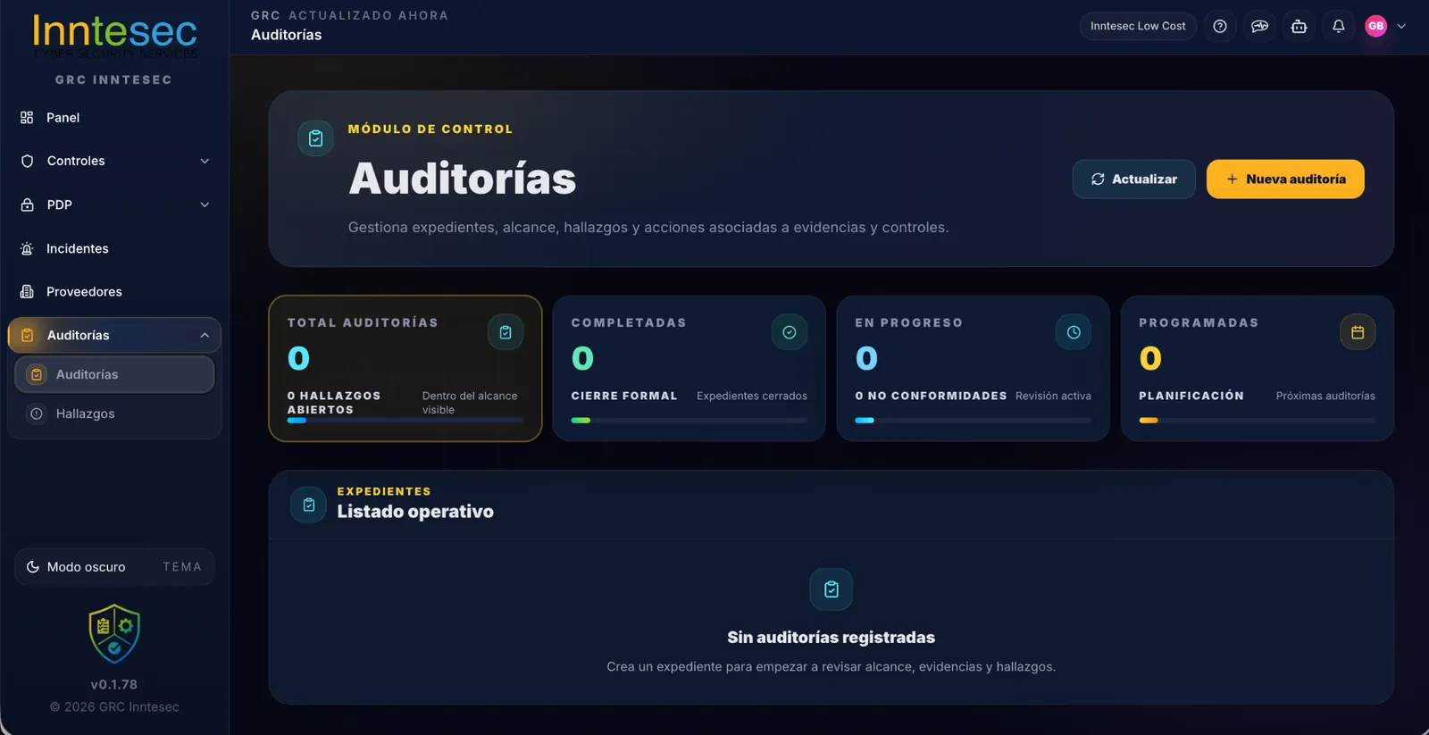 Módulo de auditorías de Inntesec Low Cost Ley 21.719